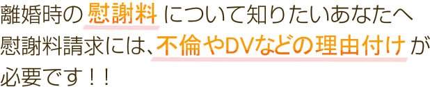 離婚時の慰謝料について知りたいあなたへ 慰謝料請求には、不倫やDVなどの理由付けが必要です！！